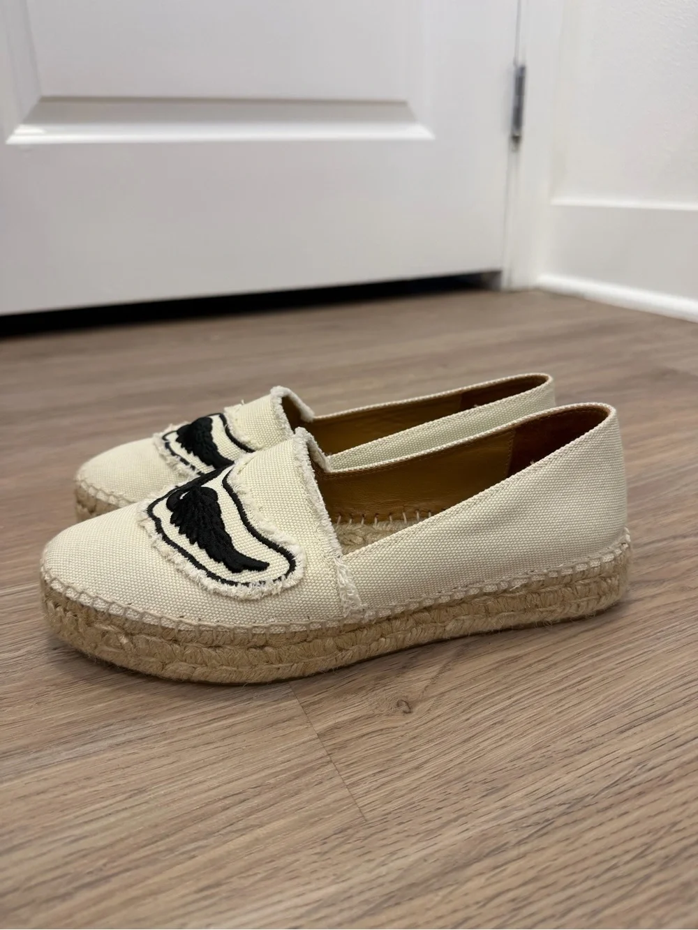 Zadig & Voltaire Cream Espadrille Loafers with Black Wing Motif